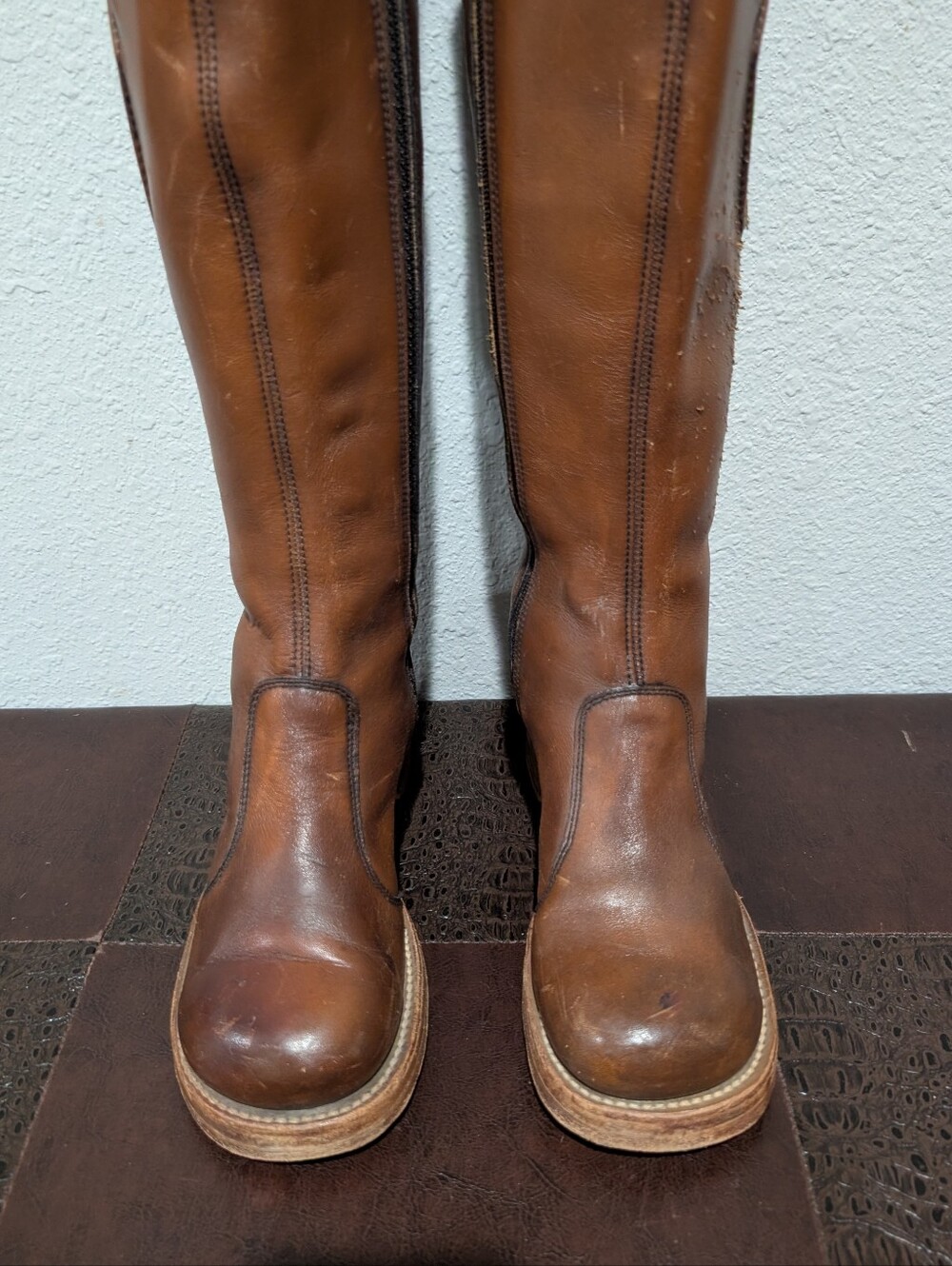 Vintage Frye Black Label Brown Leather Tall Boots Handcrafted USA Size 7B - Picture 12 of 16